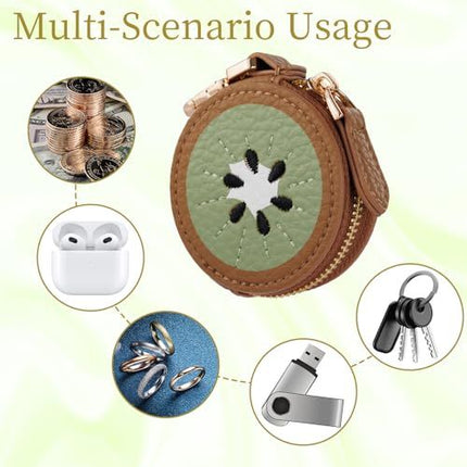 Kiwi Shaped Mini Coin Pouch Keychain, Perfect for Backpacks, Handbags and Daily Carry (Brown)
