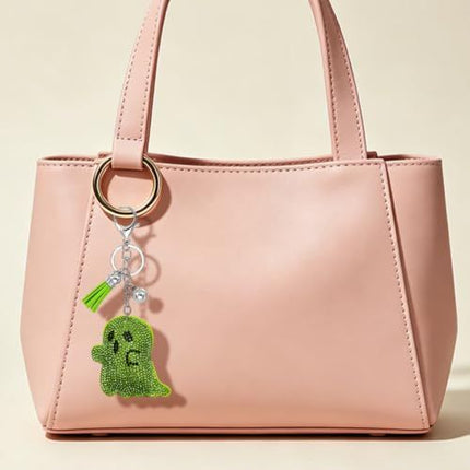 Sparkly Ghost Keychain for Backpacks, Keys, Bags & Halloween Themed Accessories (bright green)