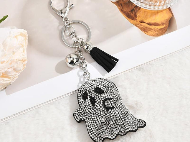 Sparkly Ghost Keychain for Keys, Bags, Car Decor, Halloween & Daily Use (Silver)