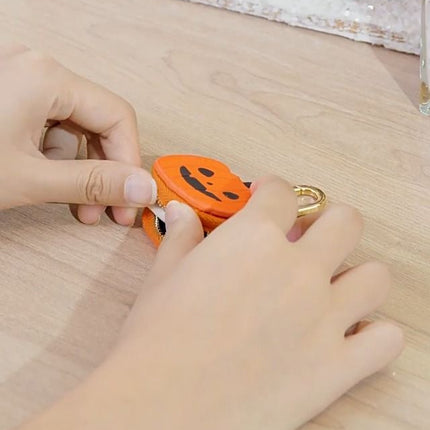 Cute Halloween Pumpkin & Spider Web Keychain Pouches For Bags & Backpacks (Orange)