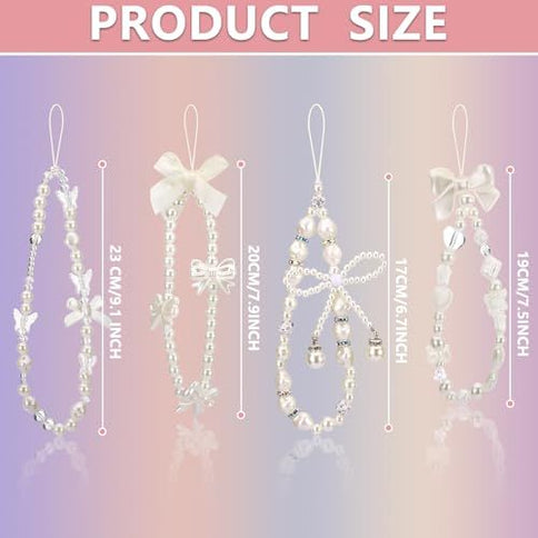 4 Pcs Beaded Phone Charms for Phones, Cameras ‚Äì Fashionable Cute Accessories for Daily Use, Gifting (white)