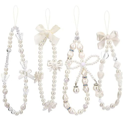 4 Pcs Beaded Phone Charms for Phones, Cameras – Fashionable Cute Accessories for Daily Use, Gifting (white)