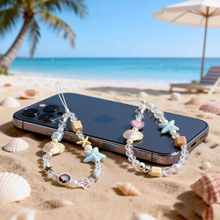 2-Pack Beaded Phone Wrist Straps for Phones, Cameras & Everyday Bags (white)