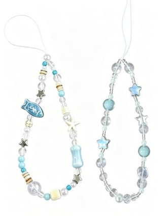 2-Piece Beaded Phone Lanyards for Phones, Cameras, Bags, Keychains, and More (Blue)