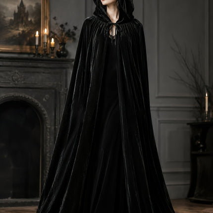 Black Velvet Cape Hooded Cape Cosplay Cape Halloween Costume Cape Party Cape - Black - Size XXXL