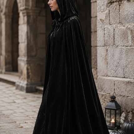 Black Velvet Cape Hooded Cape Cosplay Cape Halloween Costume Cape Party Cape - Black - Size XXXL