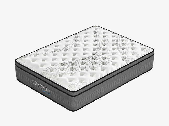 Luxopedic Pocket Spring Mattress 5 Zone 32CM Euro Top Memory Foam Medium Firm - Double - White  Grey