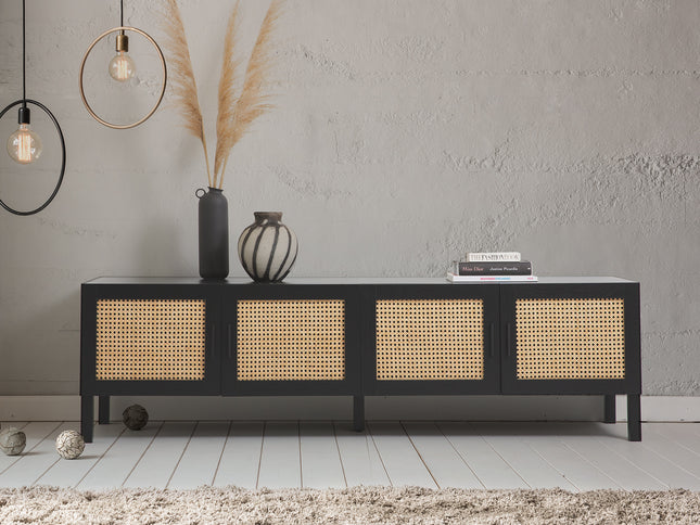 Casa Decor Tulum Rattan Entertainment Unit TV Stand Cabinet Storage Black