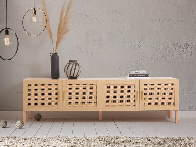 Casa Decor Santiago Rattan Entertainment Unit TV Stand Cabinet Storage Oak