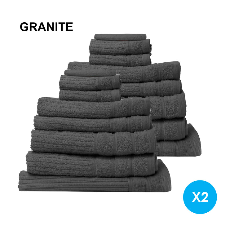 Royal Comfort 16 Piece Egyptian Cotton Eden Towel Set 600GSM Luxurious Absorbent - Granite