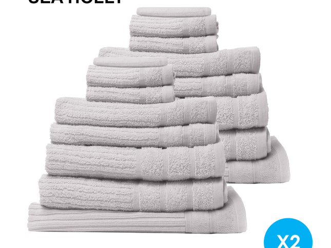 Royal Comfort 16 Piece Egyptian Cotton Eden Towel Set 600GSM Luxurious Absorbent - Sea Holly