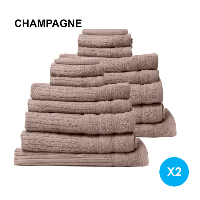 Royal Comfort 16 Piece Egyptian Cotton Eden Towel Set 600GSM Luxurious Absorbent - Champagne