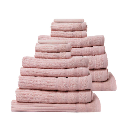 Royal Comfort 16 Piece Egyptian Cotton Eden Towel Set 600GSM Luxurious Absorbent - Blush