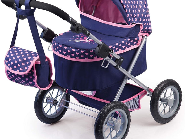 Trendy Dolls Pram, Foldable with Height-Adjustable Handle, Blue and Pink