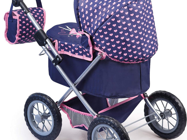 Trendy Dolls Pram, Foldable with Height-Adjustable Handle, Blue and Pink