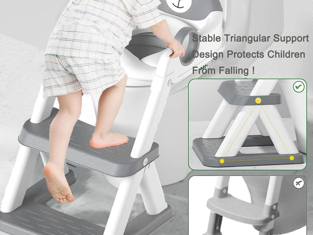 Potty Training Seat Ladder, Kids Boys Girls, Grey
