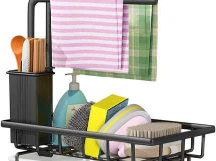 Sink Caddy Sponge Holder with Drain Tray, Brush Holder & Dishcloth Holder for Kitchen