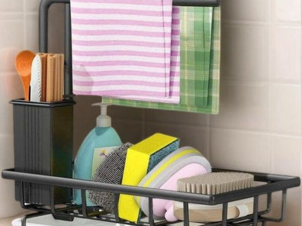 Sink Caddy Sponge Holder with Drain Tray, Brush Holder & Dishcloth Holder for Kitchen