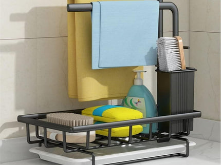 Sink Caddy Sponge Holder with Drain Tray, Brush Holder & Dishcloth Holder for Kitchen