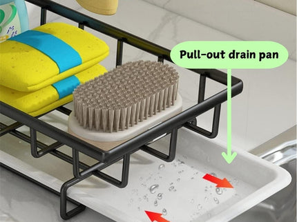 Sink Caddy Sponge Holder with Drain Tray, Brush Holder & Dishcloth Holder for Kitchen