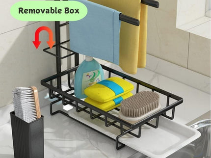 Sink Caddy Sponge Holder with Drain Tray, Brush Holder & Dishcloth Holder for Kitchen