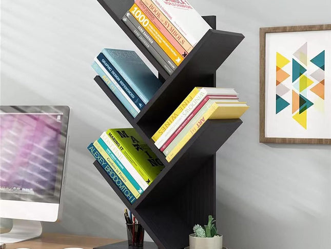 CARLA HOME 5-Tier Tree Bookshelf Storage Rack for Home Office or Bedroom (Black)