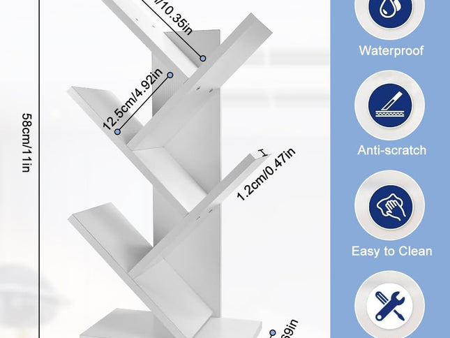 CARLA HOME 5-Tier Tree Bookshelf Storage Rack for Home Office or Bedroom (White)