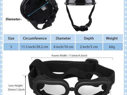 Dog Helmet Goggles, Small Size, Black