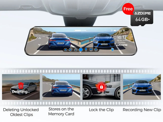 12" Black Rear View Mirror Dash Cam with 4K Front and 1080P Rear, GPS, WiFi6