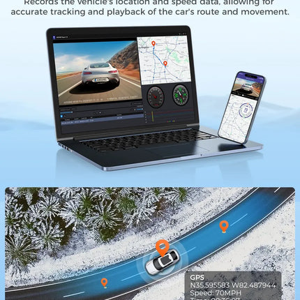 4K Black Dash Cam with 5.8GHz WiFi, GPS, Front & Rear Recording, 24-Hour Parking Mode, 64GB Card