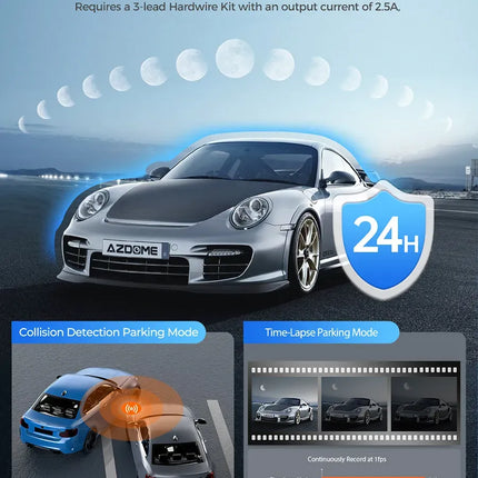 4K Black Dash Cam with 5.8GHz WiFi, GPS, Front & Rear Recording, 24-Hour Parking Mode, 64GB Card