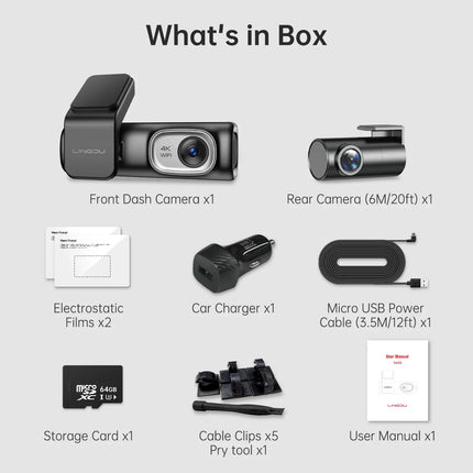 2 Channel 4K Dashcam with 1080P, 5G WiFi, GPS, Parking Monitor, Voice Control, Free 64GB TF Card