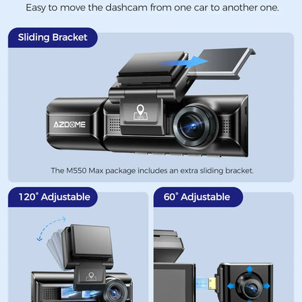 3 Channel Dash Cam in Black with WiFi, GPS, 4K+1080P+2.5K, 64GB Card, Parking Mode