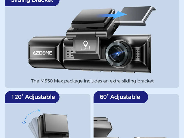 3 Channel Dash Cam in Black with WiFi, GPS, 4K+1080P+2.5K, 64GB Card, Parking Mode