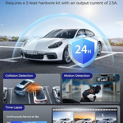 3 Channel Dash Cam in Black with WiFi, GPS, 4K+1080P+2.5K, 64GB Card, Parking Mode