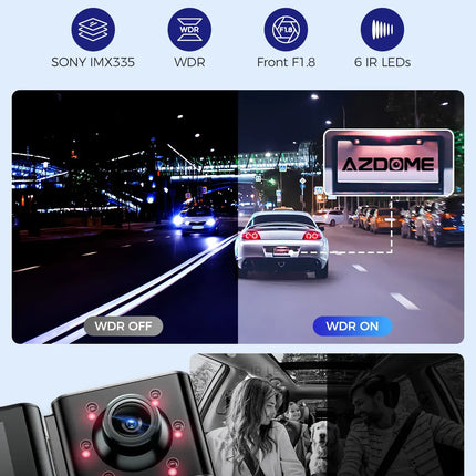 3 Channel Dash Cam in Black with WiFi, GPS, 4K+1080P+2.5K, 64GB Card, Parking Mode