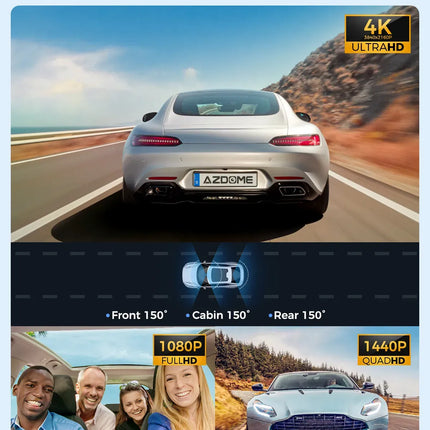 3 Channel Dash Cam in Black with WiFi, GPS, 4K+1080P+2.5K, 64GB Card, Parking Mode