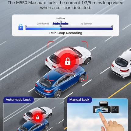 3 Channel Dash Cam in Black with WiFi, GPS, 4K+1080P+2.5K, 64GB Card, Parking Mode