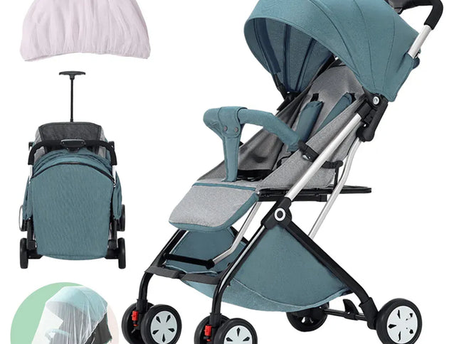 Lightweight Compact Baby Stroller Pram in Blue, Easy Fold for Travel, Dimensions 66x49x97cm