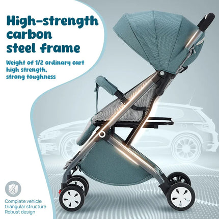 Lightweight Compact Baby Stroller Pram in Blue, Easy Fold for Travel, Dimensions 66x49x97cm
