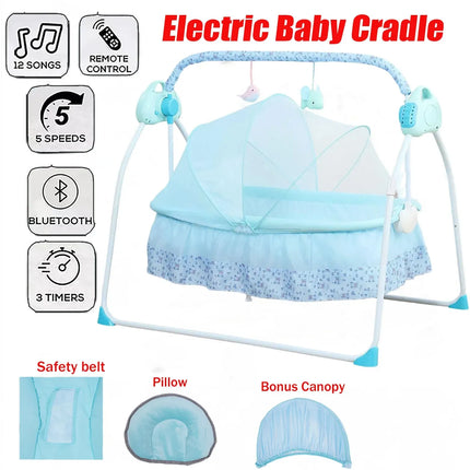 Auto-Swing Electric Baby Crib Cradle in Blue with Bluetooth and Lullabies