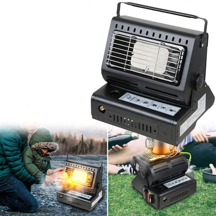Portable Butane Gas Heater in Black for Camping, Hiking, and Outdoor Use