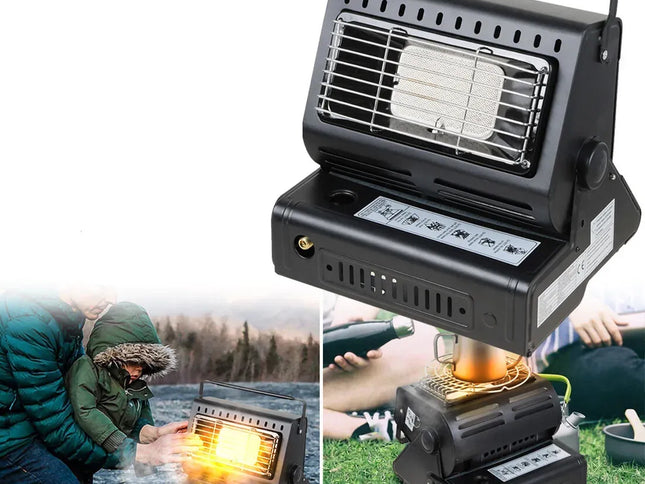 Portable Butane Gas Heater in Black for Camping, Hiking, and Outdoor Use