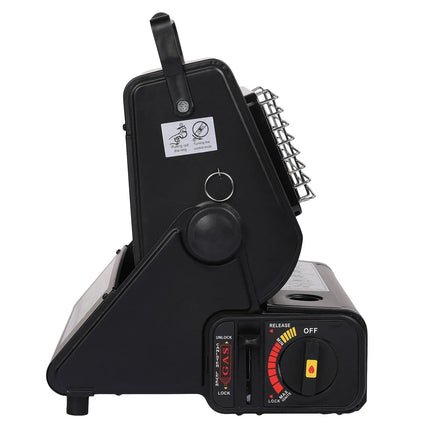 Portable Butane Gas Heater in Black for Camping, Hiking, and Outdoor Use