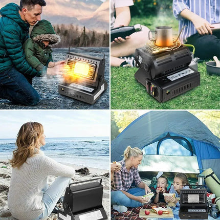 Portable Butane Gas Heater in Black for Camping, Hiking, and Outdoor Use