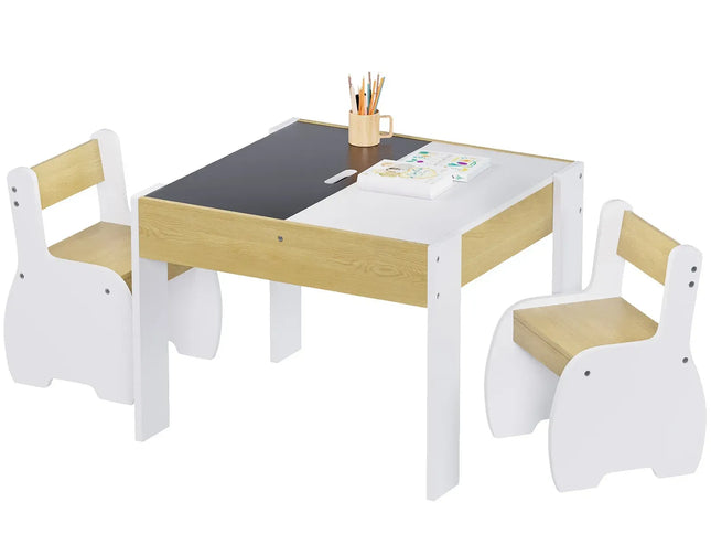 3-Piece Kids Table and Chairs Set in White with Storage, 60x60x48cm