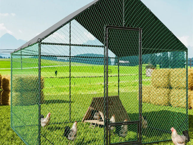 Heavy Duty Large Black Metal Walk-In Chicken Run Coop with Cover, 276x207x300cm