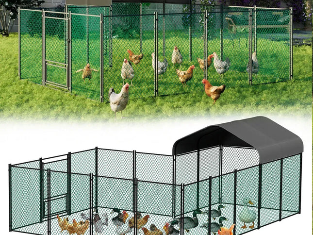 Chicken Run Coop 304.8 x 396.24 cm Covered Poultry Rabbit Hen Cage with Feeding Door