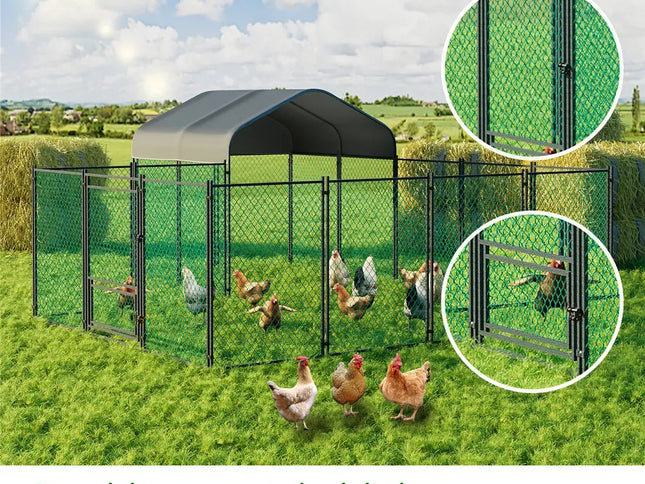 Chicken Run Coop 304.8 x 396.24 cm Covered Poultry Rabbit Hen Cage with Feeding Door