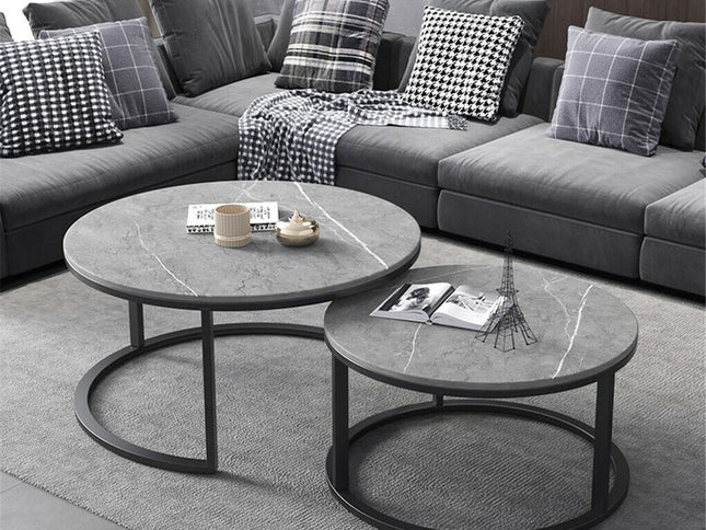 Set of 2 Grey Marble Nesting Coffee Tables 60/80cm